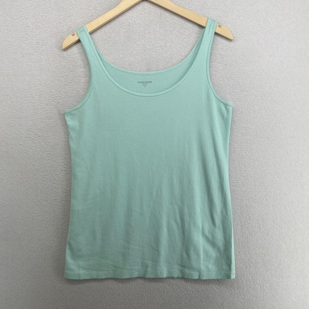 EILEEN FISHER Tank Top 1X Organic Cotton Ribbed Jersey Cami Scoop Neck Aqua Blue